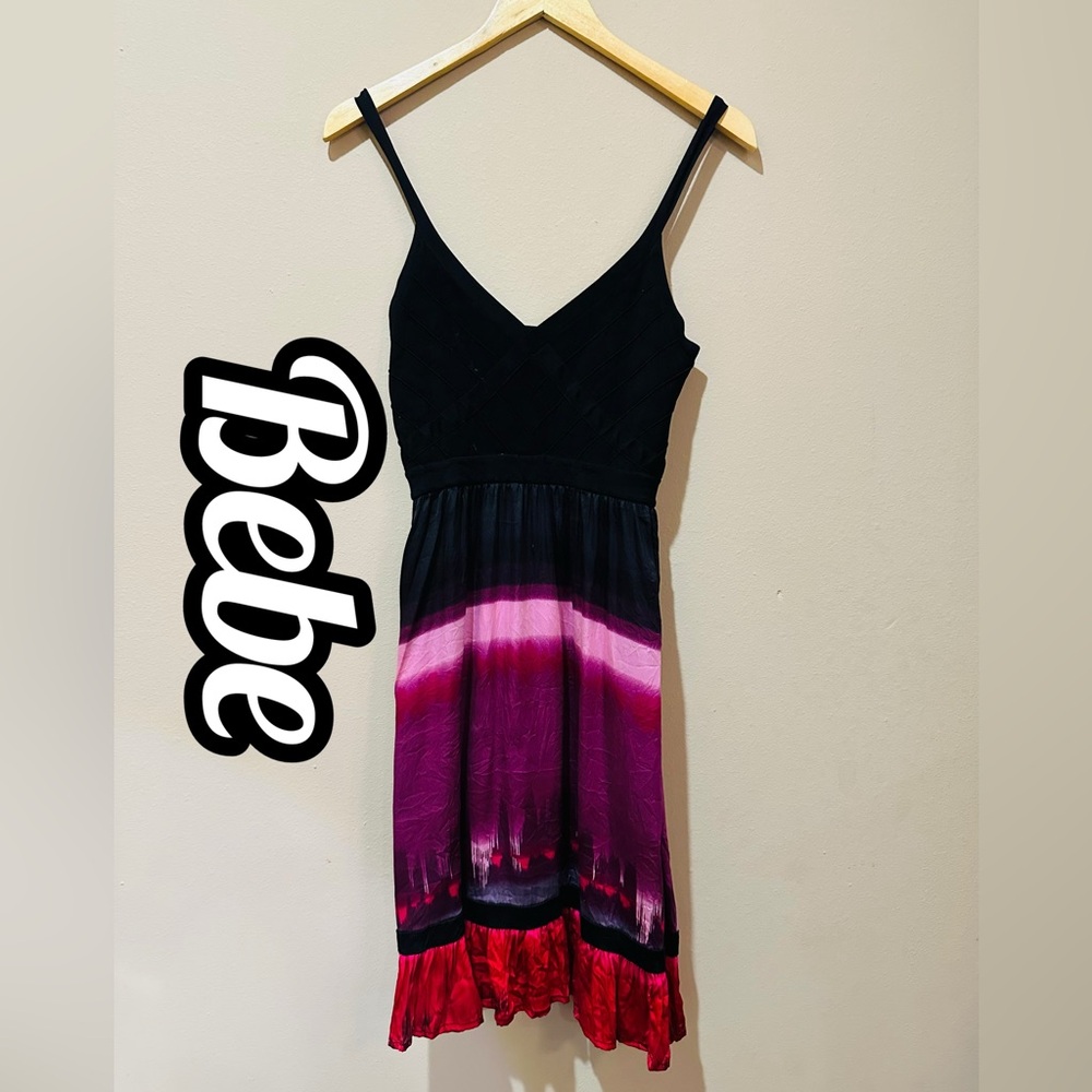 Bebe Black and Pink Ombre Dress Silk Size Large Juniors  (AA)